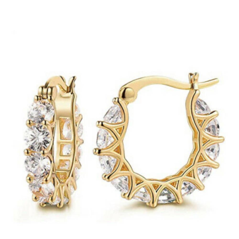 New 18k gold plated hoop diamond earrings - Picture 2 of 5